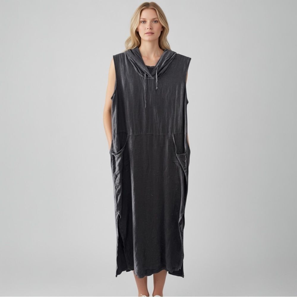 Vintage kleēn Sleeveless Black Hoodie Dress
